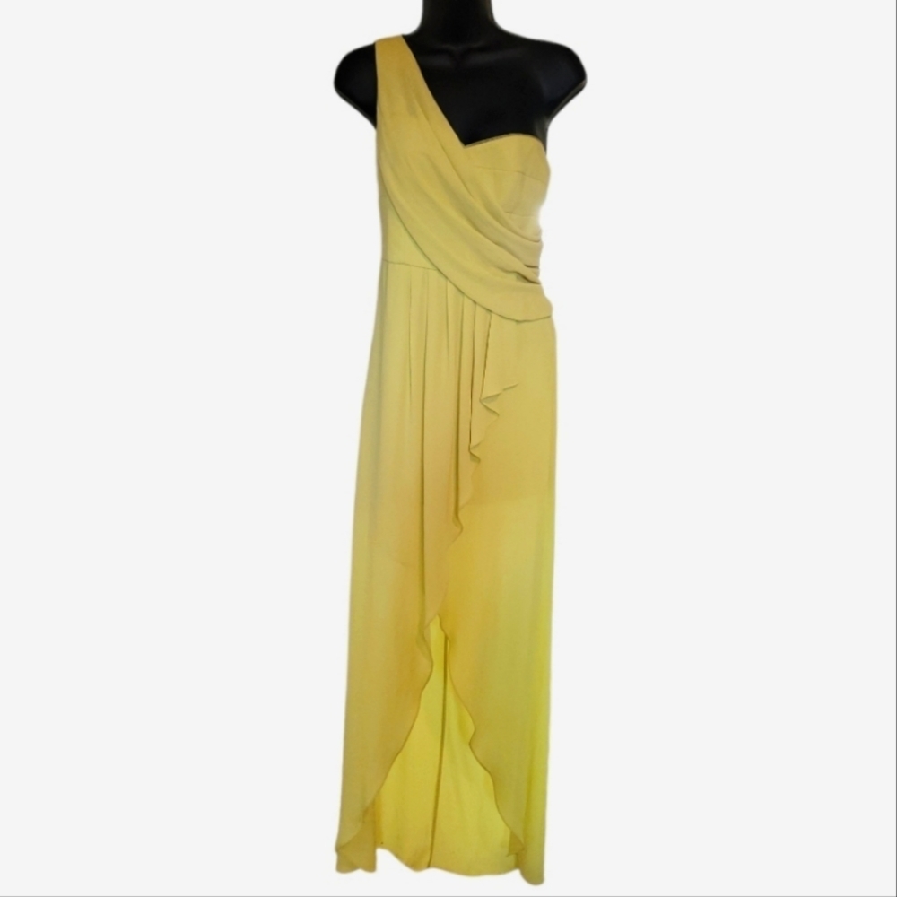 Bcbg MAXAZRIA - One shoulder yellow Evening dress, ribbing in bodice, size small